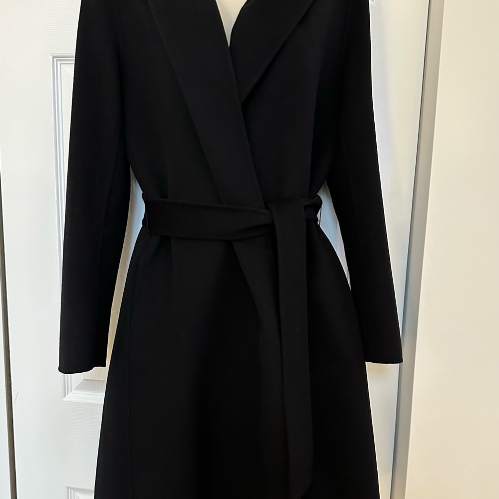 Lamarque double face hooded wool coat, black, size medium.